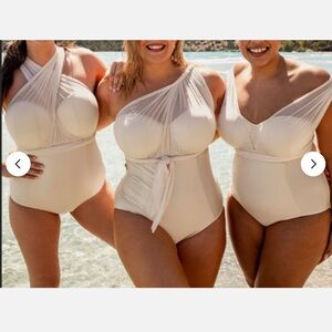 Curvy Kate Size 34L Wrapsody Bandeau Strapless Multiway Swimsuit Cream NEW